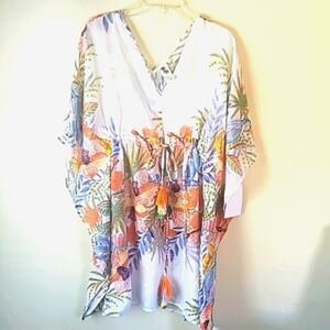 Swim Cover Tropical Vacation Artwear boho Costal Tie-waist Violet Sky SZ L